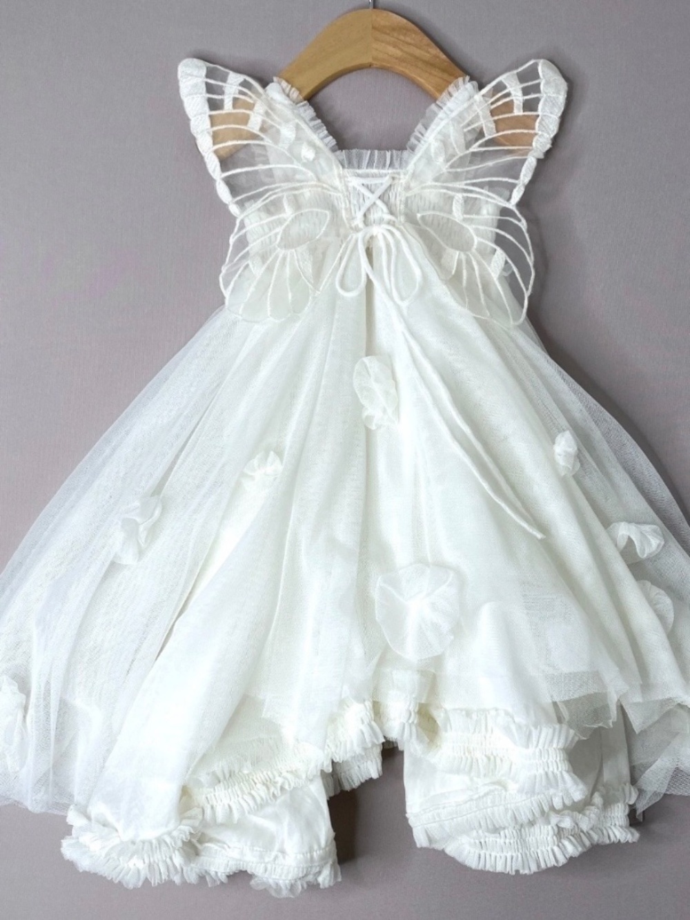 LUNA LUNA COLLECTION 9 M White Butterfly Wings Tulle Flower Poufs Cloudine Dress